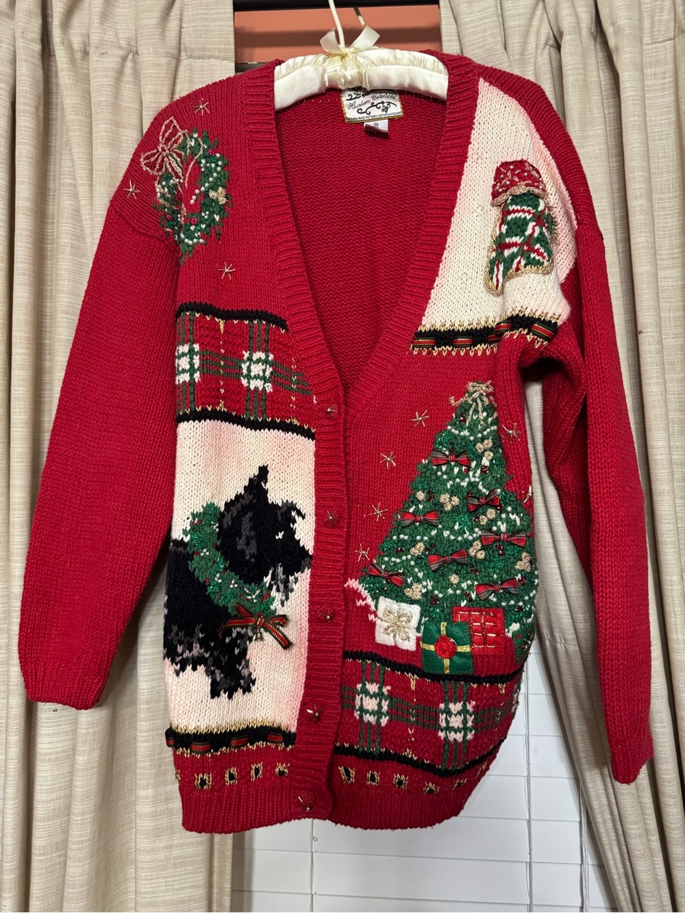 Classic Red Holiday Embroidered Cardigan Sweater